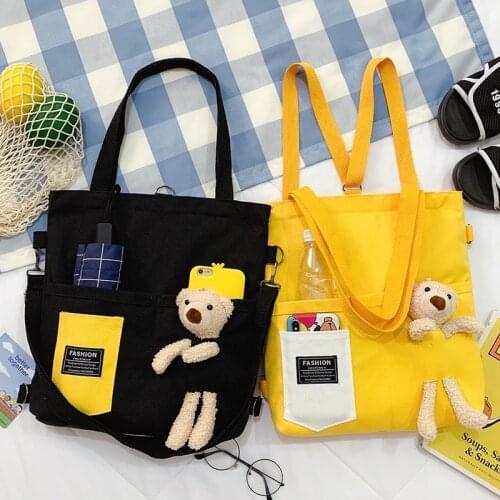 Canvas Book Bags Handbags for Women Top Handle Bags Cute Bear Fashion Girls Shoulder Bags Lady Fold Tote Bag шопер сумка женская