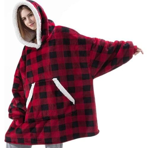 AECU Women Oversized Hoodie Fleece Warm Hoodies Sweatshirts Giant TV Blanket With Sleeves Women Hoody Robe Double-sided Top