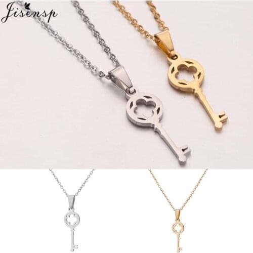 Jisensp Vintage Fashion Key Shape Pendant Necklace Simple Creative Stainless Steel Necklace for Women Girls Birthday Gift Bijoux