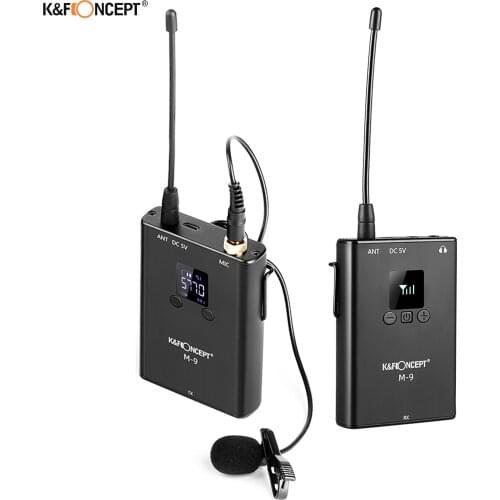 K&F CONCEPT M-9 UHF Wireless Microphone System with Transmitter Receiver Lapel Lavalier Mic 80M Effective Range for DSLR Cameras