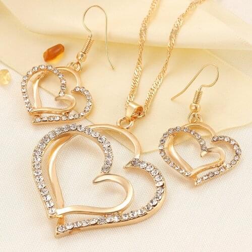 Fashion Bride Bridesmaid Wedding Necklace+ Earrings Set Crystal Charm Love Heart Jewelry Accessories LB