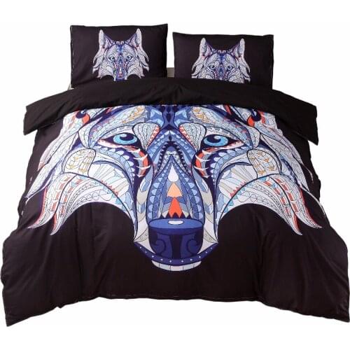 2/3pcs Colorful Wolf Head Pattern Bedding Set Quilt Duvet Cover Set with 2 Pillow Shams Bohemia Bedclothes Hippie Gypsy Bedding