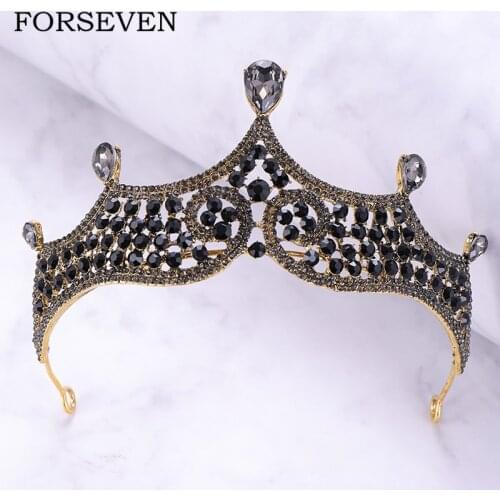 Gray Crystal Crown And Tiaras Women Baroque Head Ornaments Black Rhinestone Crown Gold Crystal Brides Tiaras Headpieces
