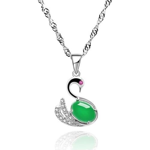 Natural Green Chalcedony Hand Carved Swan Pendant Fashion Boutique Jewelry Womens 925 Silver Inlaid Agate Necklace Accessories