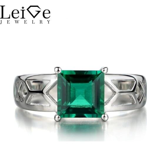 Leige Jewelry Emerald Engagement Rings Solitaire Ring for Women Green Gemstone Fine Jewelry Sterling Silver 925 Square Cut