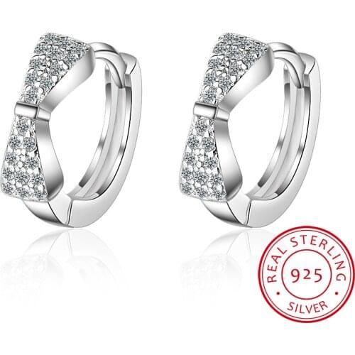 Cute 925 Sterling Silver Bow Knot Cz Circles Small Loops Huggie Hoop Earrings For Women Jewelry Kids Girls Aros Artes Ohrringe