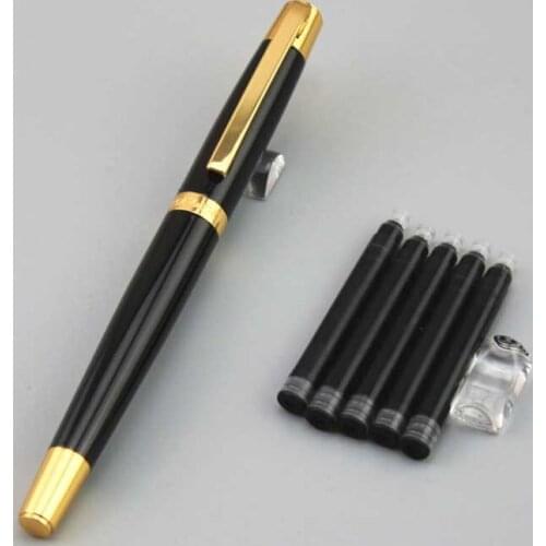 Male female DKW black fountain pen High quality metal pens business gift father gift luxury with 5pcs ink sac 029