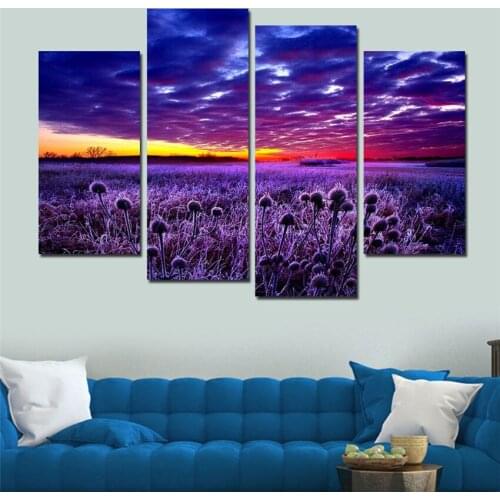 2017 Hot Sale Purple Flower Field Wall Picture Living Room Modern Wall Christmas Canvas Pictures For Home Decor Wedding Gift