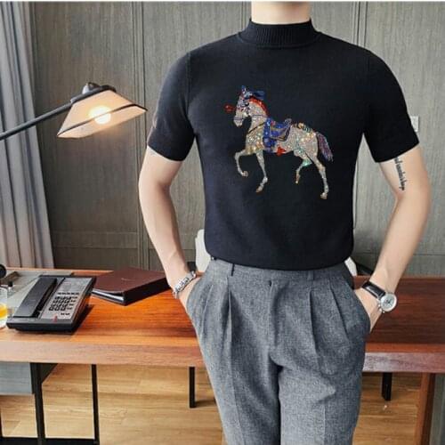 Pure Color Comfortable Lightweight Summer Half Turtleneck Sweater Mens Business Hot Diamond Short-Sleeved Luxury Brand Pullover