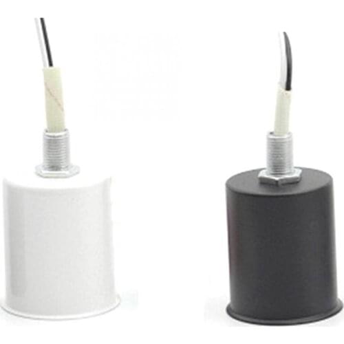 2Pcs E27 Ceramic Screw Base Round Led Light Bulb Lamp Socket Holder Adapter Metal Lamp Holder with Wire - White & Black
