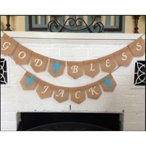Personalized Kids Name buntings GOD BLESS Name banner with cross decorations Nursery home garland Baby Baptism Party Decorations