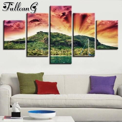 FULLCANG Natural sunset scenery 5 piece diy diamond painting full square round drill mosaic embroidery sale landscape FC2791