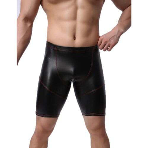 Sexy Men Plus Size Wild PVC Faux Leather Panties Shorts Boxer Wetlook Clubwear Jockstrap Fetish Gay Wear Erotic lingerie