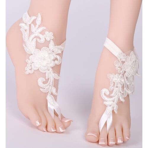 Wedding Foot Chain White Barefoot Sandals Beach Anklet Jewelry Wedding Shoe Lace