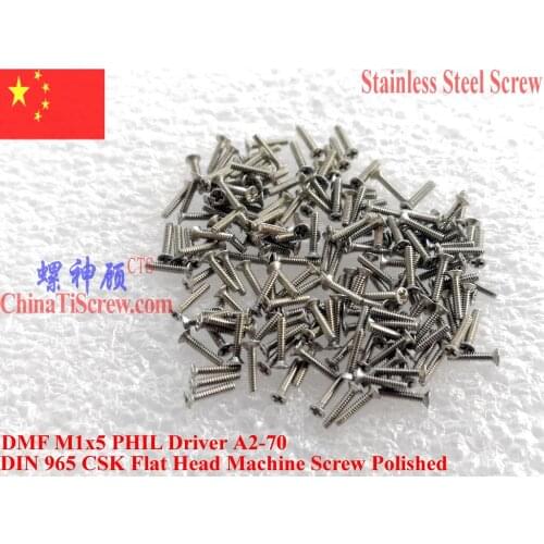 DIN 965 stainless steel screws M1x5 Flat Head 00# Philips Driver A2-70 Polished 100 pcs