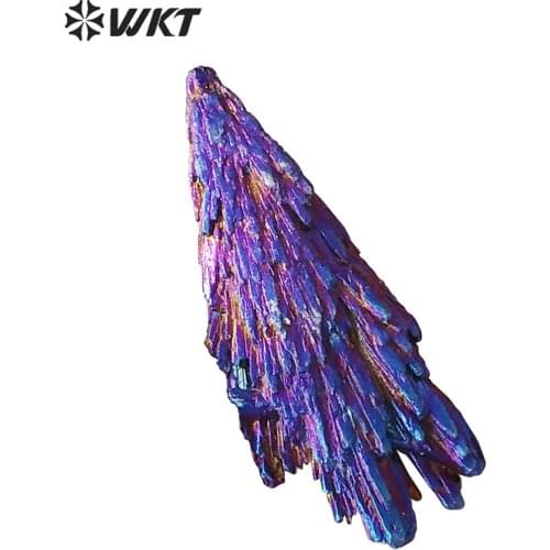 WT-G166 Charm Blue Kyanite with Titanium Coated Large size stone natural kyanite feather shape kyanite in high quality making