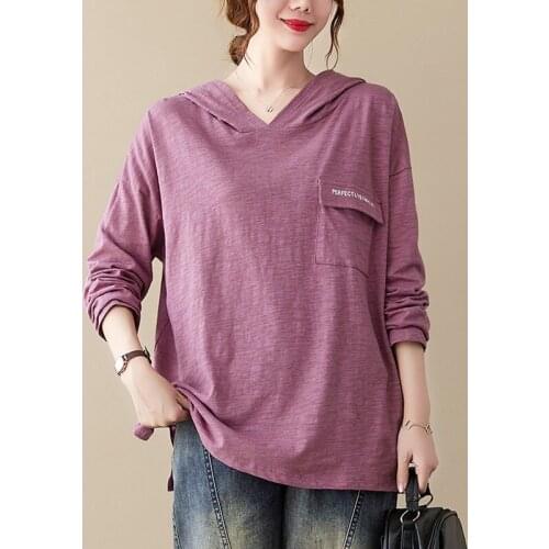 Women Long Sleeve Hooded Cotton T-shirts New Arrival 2021 Autumn Simple Style Solid Color Loose Female Casual Tops Tees B1017