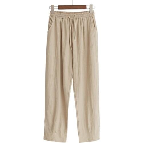 Loose Haren Pants Women Soft Breathable Cotton Linen Ankle Length Slim Pants Korean Leisure Hallen Pants 10 Colors