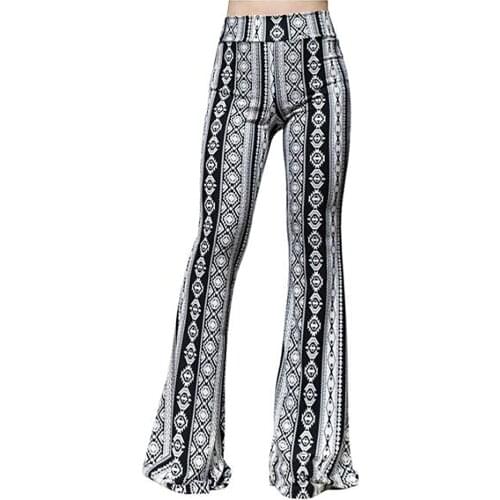 Vintage Womens pants Tight-fitting Hip Retro Print Big Bell-bottom wide leg Pant harajuku pants for women pantalon femme NEW