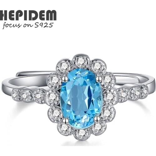 HEPIDEM 100% Really Topaz Rings Women 925 Sterling Silver Natural Blue Gemstones Wedding Bands Engagement Gift Fine Jewelry 3355