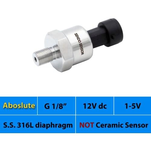 1 5V, absolute pressure sensors, AISI 316L diaphragm, packard, G1 8, 50psi abs, 30, 75 psi, 10bar, 6bar, 4bar, 12V, 24V DC