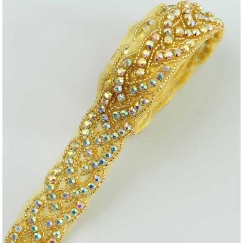 10Yards Sewing Trim Crystal Motif Strass Hot Fix Rhinestone Tape Ribbon Rhinestone Trim Iron On Appliques For Dresses Decoration