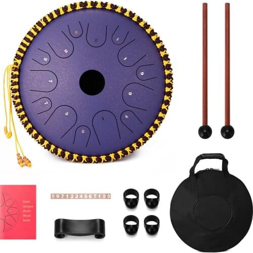 14 inch 14-Tone Carbon Steel Tongue Drum Hand Pan Drums with Drumsticks Percussion Musical Instruments