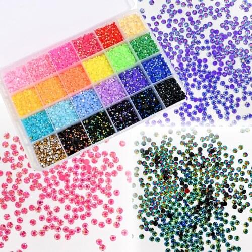 24girds/Box Mixed Nail Art Accessories Glitter 3D Rhinestones Hotfix Stone 12000pcs (24*500) DIY 3D Nail Art Decorations Jelly