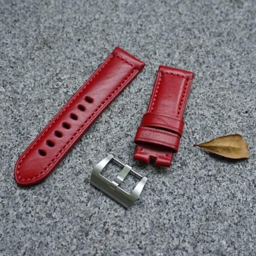 24mm Red Hight Quality Italian cow genuine Leather watch band for PAM LUMINOR 1950 PAM00441/359/616 Pin Buckle strap bracelet