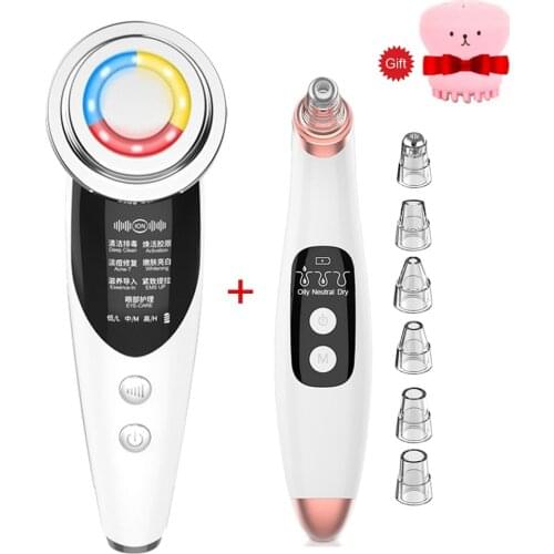 7in1RF&EMS LED Photon Skin Rejuvenation Radio Mesotherapy Wrinkle Remover+Electric Blackhead Remover Vacuum Pore Cleaner