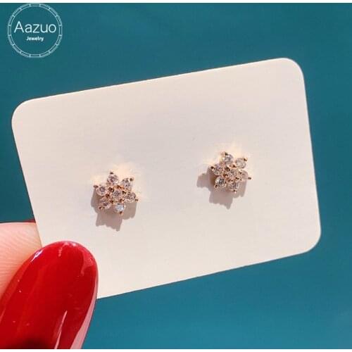 Aazuo 18K Rose Gold White Gold Real Diamonds H Si1 MINI Classic Snowflake Stud Earring Au750 For Woman Wedding Engagement Party