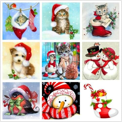 Diamond Painting Cats Christmas Card Gift 5D Diy Full Square / Round Stone Diamond Painting 3D Embroidered Cross Stitch Sticker