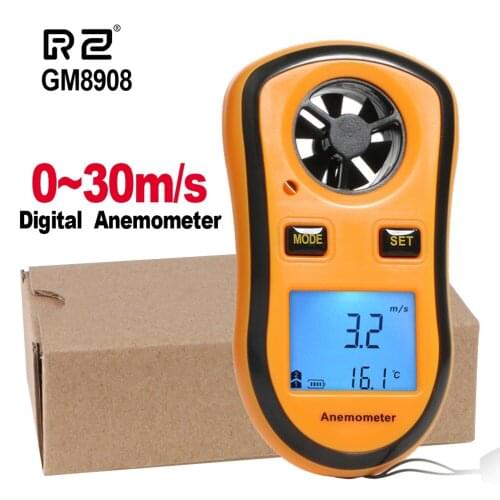 RZ Wind Speed Meter Digital Anemometer 0-30m/s Handheld Wind Speed Gauge Meter Air Velocity Temperature Measurement Tester