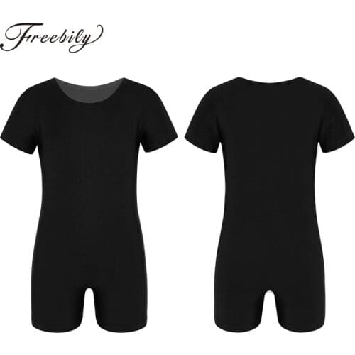 Children Dance Wear Short Sleeves Solid Color Stretchy Ballet Gymnastics Leotard For Boys Girls Fitness Jumpsuit Kids Unitard