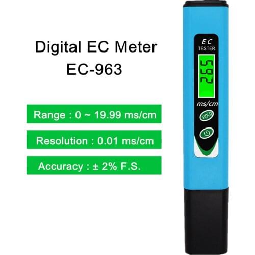 EC Meter LED Digital Hydroponics EC-963 Tester ATC Conductivity Water Quality Monitor for Swimming Pool Aquarium 40%off