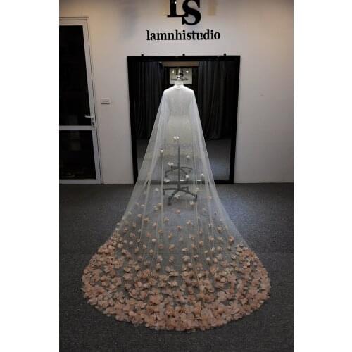 Bridal Veil 3M Long Wedding Veils Wrap Pink Flower Luxurious for Bride With Comb velos de novia Cathedral