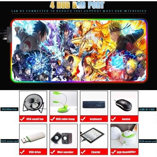 Merrige Anime Cartoon RGB HUB Hub Game Mouse Pad Gamer Computer Mouse Pad Backlit Mouse Large Desktop Keyboard LED Mouse Pad XXL