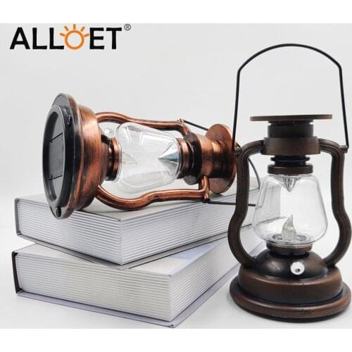 Retro Classic Kerosene Lamp Solar Powered Candle Hanging Light Outdoor Portable Lantern Light Antique Decoration