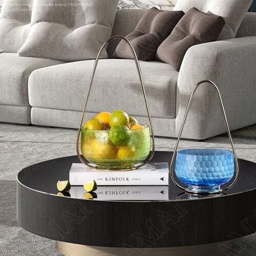 Creativity Honeycomb Relief Glass Fruit Bowl European Modern Coffee Table Desktop Golden Iron Frame Snacks Candy Storage Plates