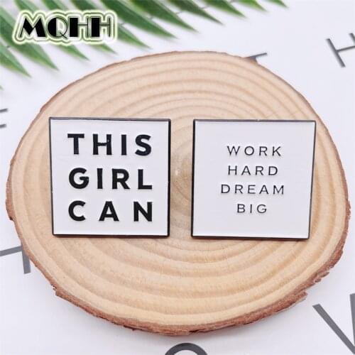 Creative Fun White Geometric Letters Enamel Pins this girl can Alloy Brooch Clothes Punk Accessories Woman Jewelry Gift For Kid