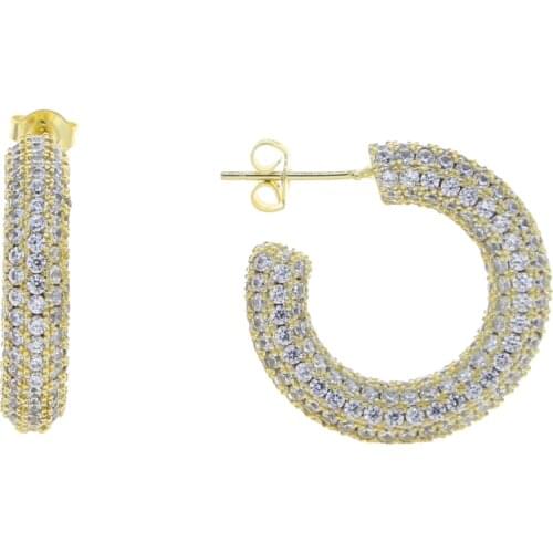 Micro Pave CZ Medium Sized Cubic Zirconia Hoop Iced Out Women Earring