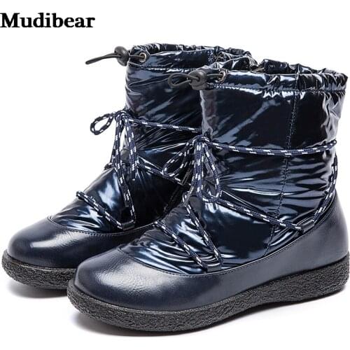 Mudibear Women Boots Winter Shoes Woman Bling Snow Boots Plus Size Botas Mujer Waterproof Winter Boots Low Heels Boots Feamle