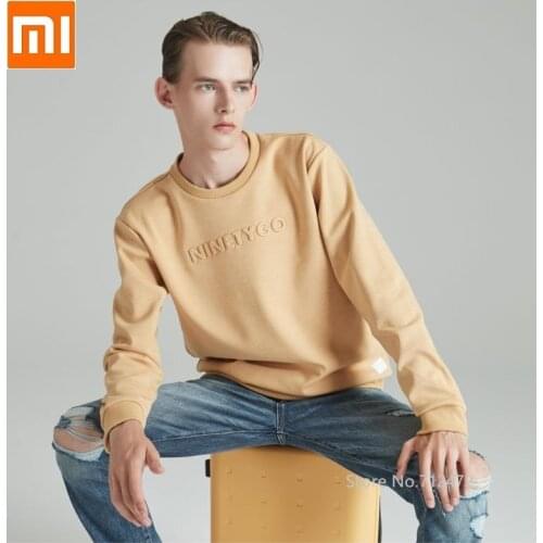 Xiaomi Men plus velvet round neck pullover Loose leisure coat Fleece Embossing Sweatshirt Autumn Winter Pullovers