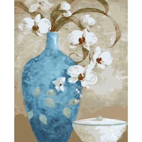 Vase D Paint By Numbers For Adults Children Seaside Town Diy Handpainted Oil Painting Landscape Picture Home Wall Decor Gift