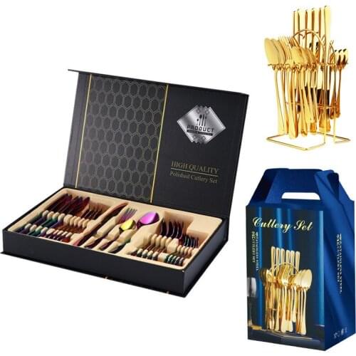 24pcs Dinnerware Set Stainless Steel Tableware Set Knife Fork Spoon Luxury Cutlery Western Steak Cutlery Gift Dinnerware Set