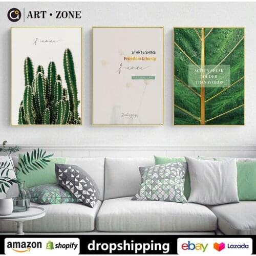 ART ZONE Nordic Modern Green Cactus Plant Leaves prints Wall Art Canvas posters Artwork Living Room Bedroom Home bathroom Decor