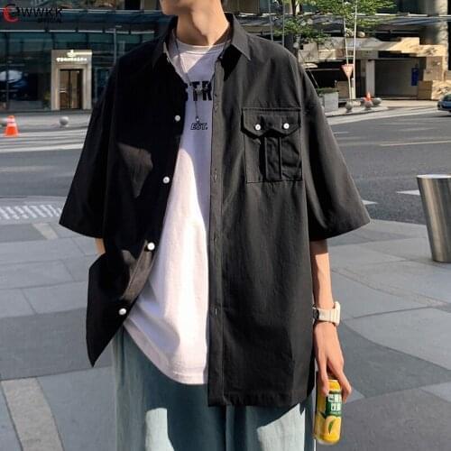 WWKK 2021 New Fashion Mens Shirt Chic Hsrsjuku Short Sleeve Shirt Male Casual Print Shirts Loose Breatheable Tops Shirt Spring