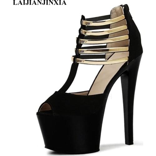 LAIJIANJINXIA New Sexy Womens 17cm High Heels Pole Dance Shoes Night Club Party Dancing Shoes Clear Platform Thin Heels Sandals