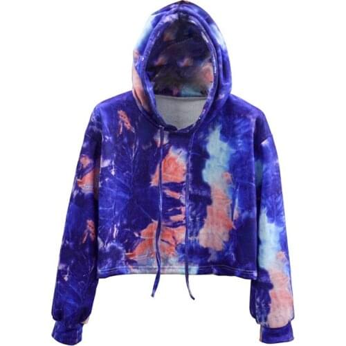 New Hooded Cropped Short Womens Sweater Tie-Dye Printed Long-Sleeved Top Street Hipster Short Fashion Top Fall/winter 2020