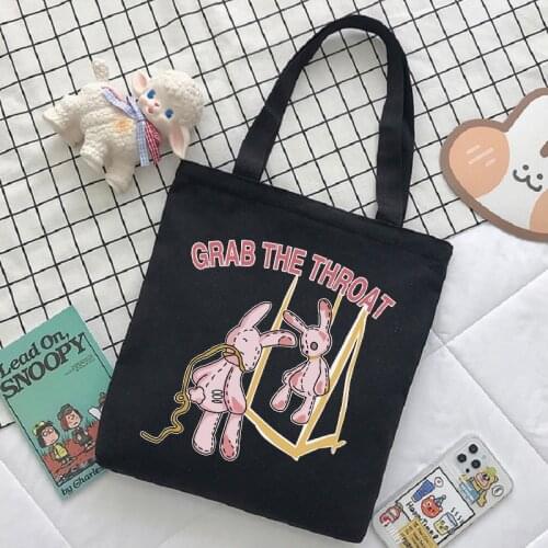 Harajuku new shopper bags kawaii bear evil rabbit print y2k female shoulder Bag large capacity ins new Ulzzang anime canvas bag